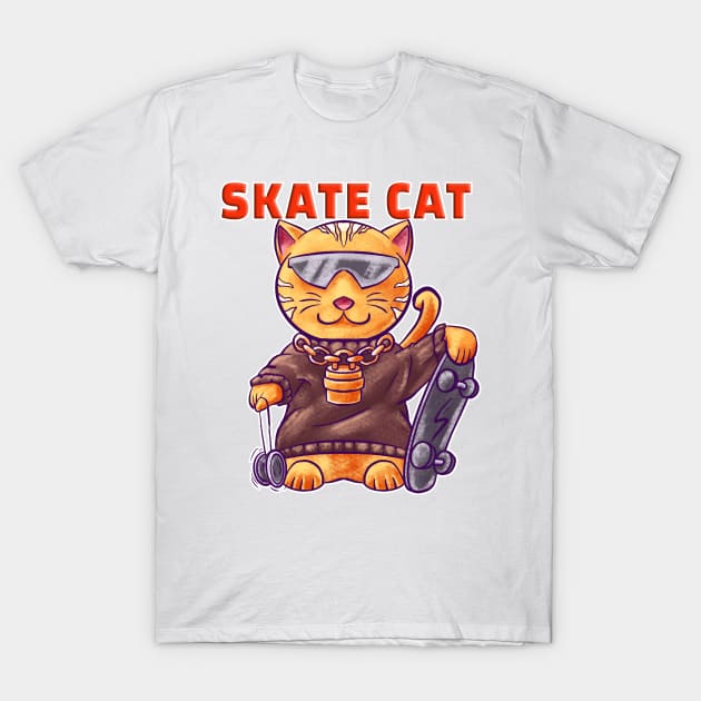 Skate Cat playing Yoyo part of Lucky Cat collection T-Shirt by galvek